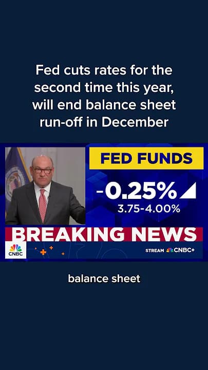 Fed cuts rates for the second time this year, will end balance sheet run-off in December